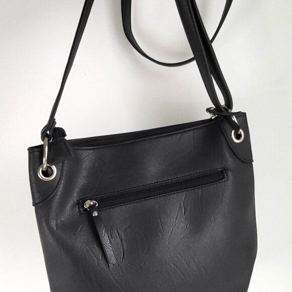 Mia & Luca Black Faux Leather Shoulder/Crossbody Bag  I Zip Pockets - Picture 2 of 6